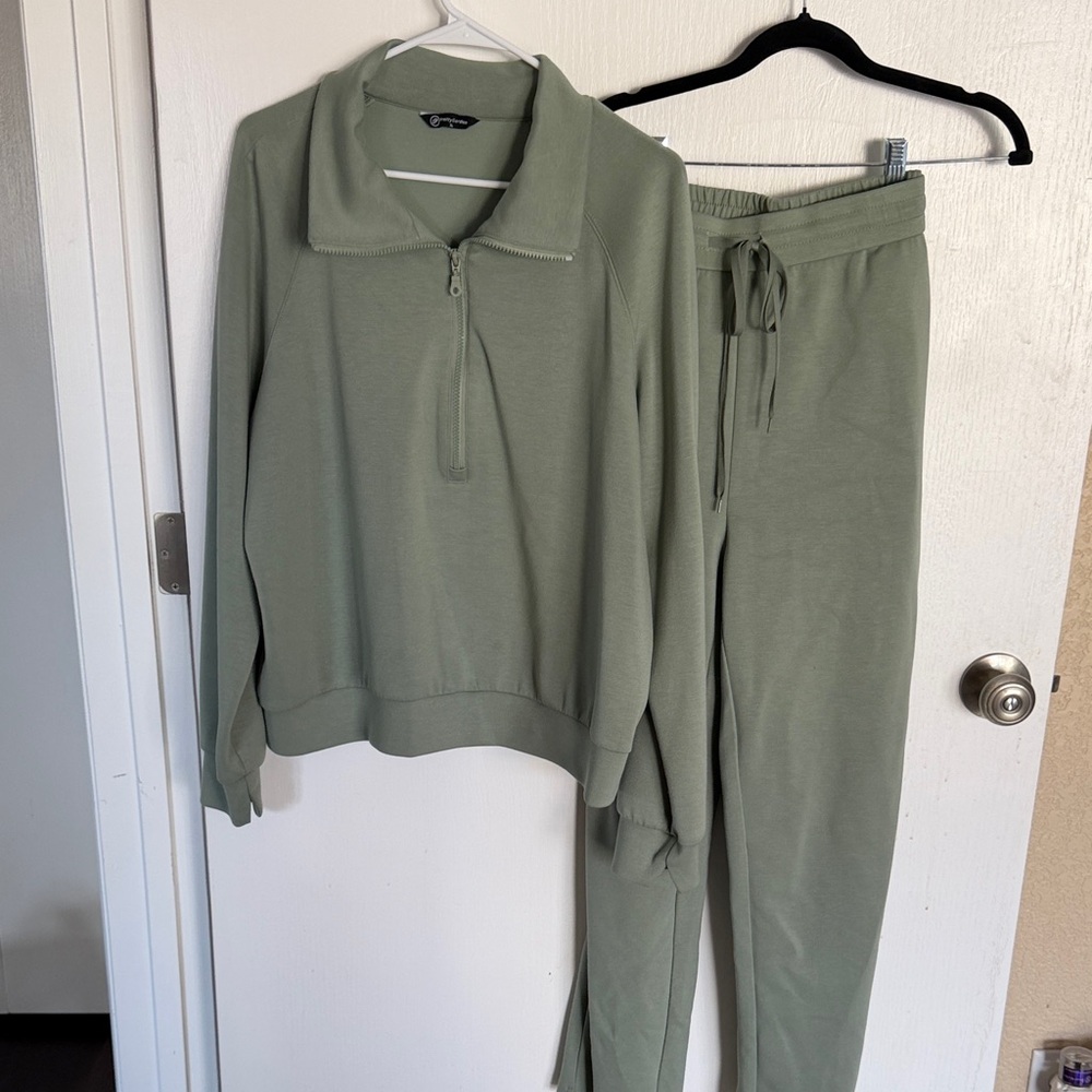 Half-Zip Pullover & Drawstring Joggers Set - Sage Green